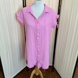 Umgee Pink Ruffled Button Down Mini Dress